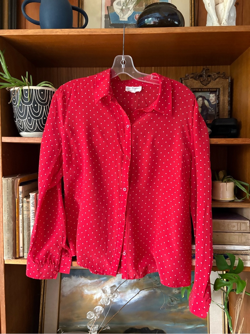 Eric Bompard 100% Silk Lipstick Red Polka Dot Blouse XL